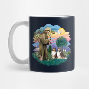 Saint Francis Blesses Two Shetland Sheepdogs Mug